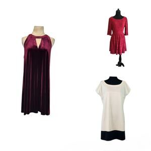 3 Dress Bundle size Large Velvet, Lace & Casual Chic Day to Night